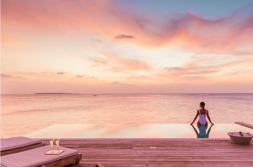 The ocean view from the freshwater pool at our 1 Bedroom Sunset Water Villa Maldives.