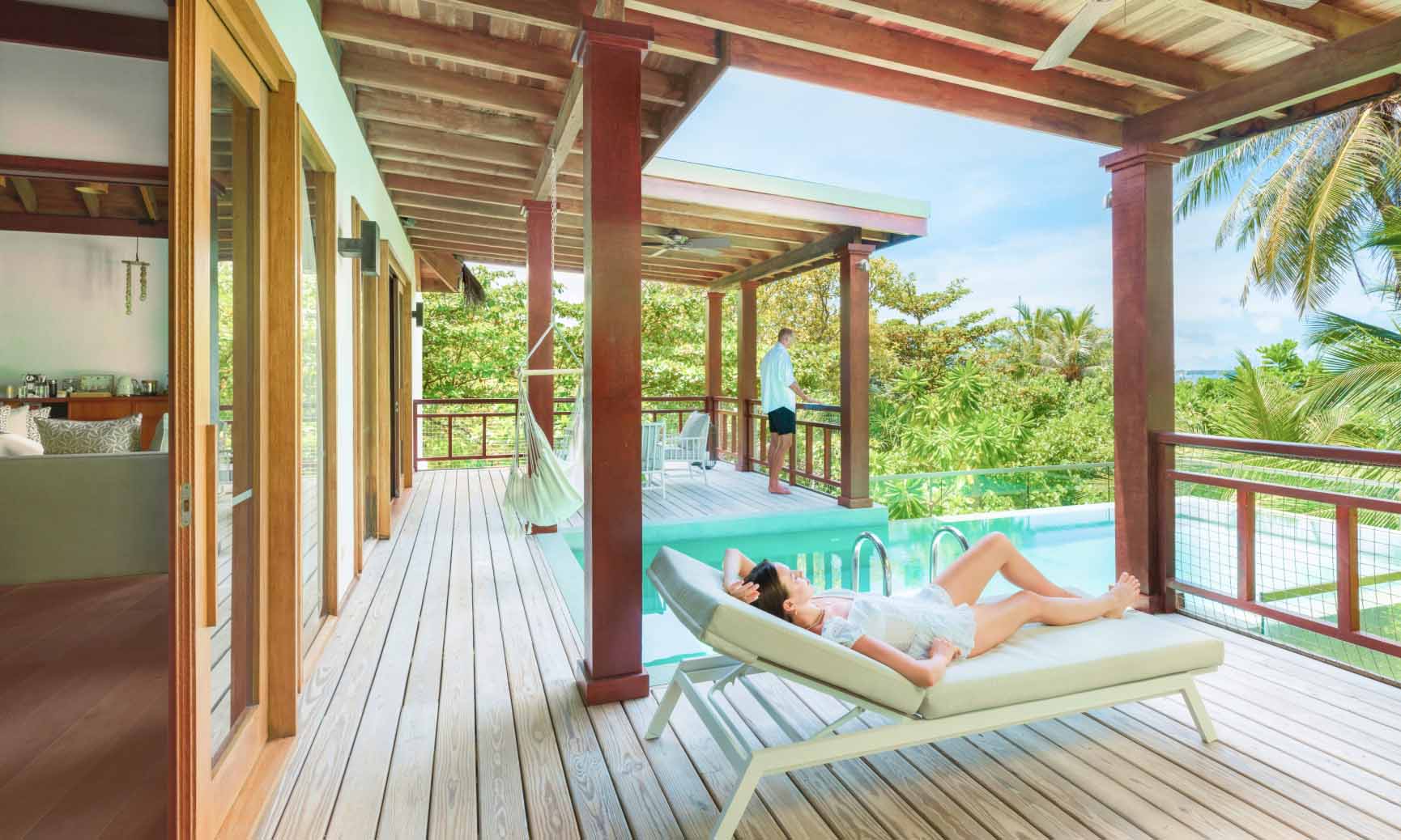 The sundeck and private freshwater pool of our Maldives Treetop Villas.